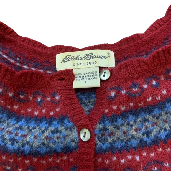VTG Eddie Bauer LG 100% Lambswool Sweater Fair Isle Nordic Preppy Red Ski Winter - Picture 3 of 7